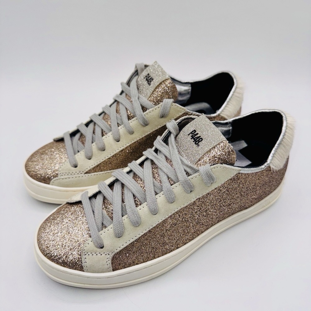 P448 John Sneakers Women's Size 6 EU 36 Bronze Gold Glitter Leather - Picture 9 of 15
